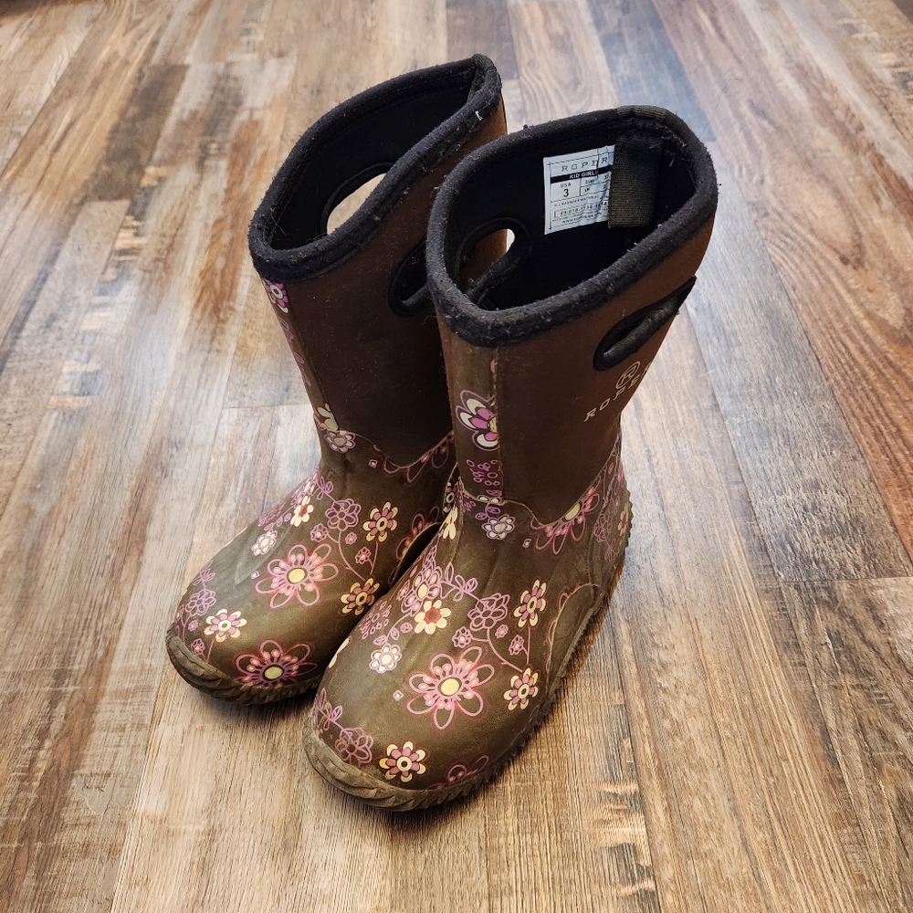 Girls Floral Print Roper Boots